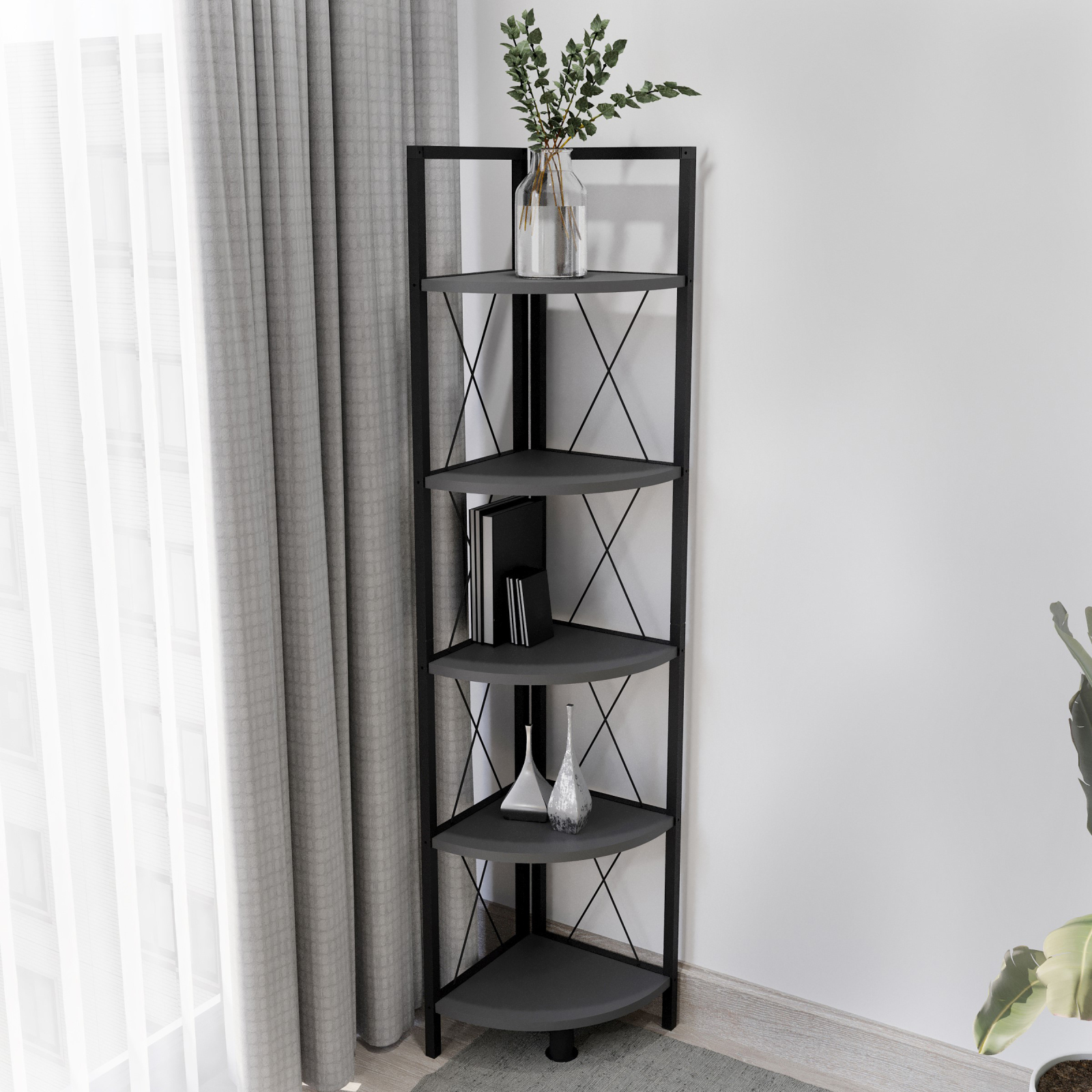 Eckregal INSASI 5 - anthrazit-schwarz - 160 cm hoch