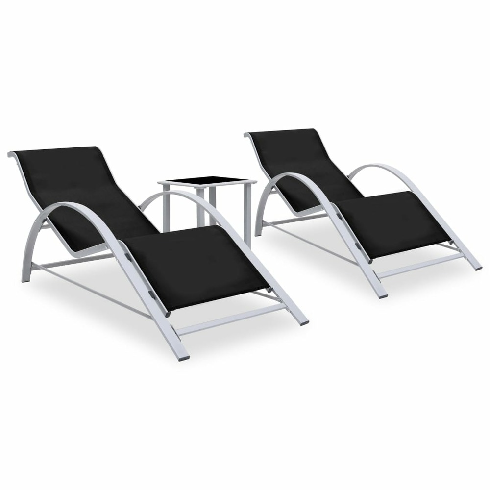 Lot de 2 transats chaise longue bain de soleil lit de jardin terrasse meuble d'extérieur avec table aluminium noir
