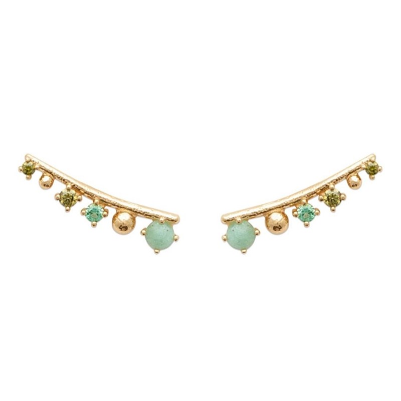 Boucles d'oreilles grimpantes contour de lobe aventurines et oxydes de zirconium Plaqué OR 750 3 microns