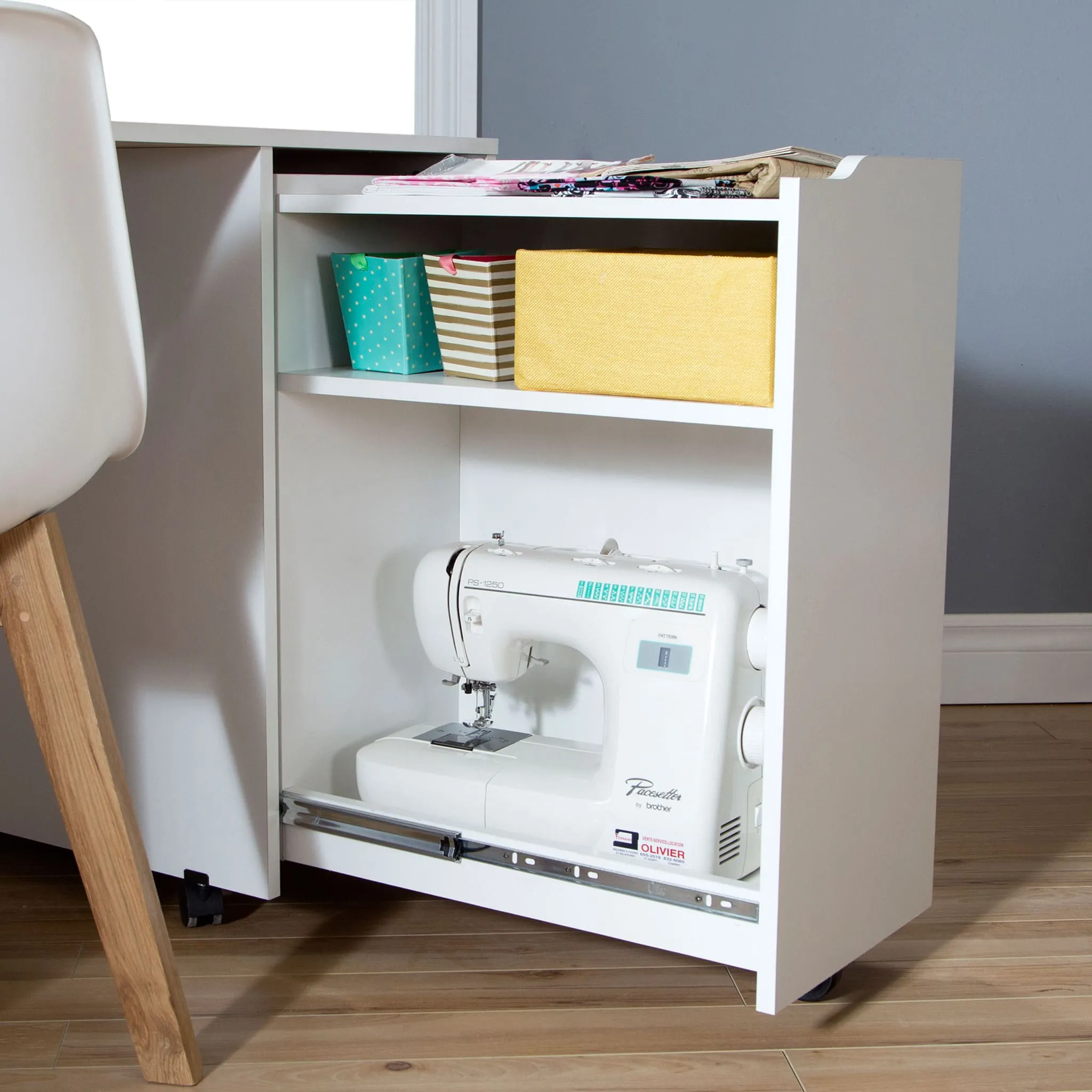 South Shore Table de Couture sur Roulettes - Crea Blanc Solide