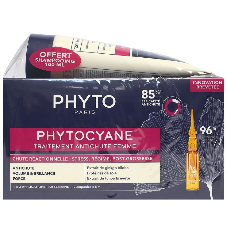 Coffret Phytocyane anti-chute réactionnelle Femme 12x5ml + shampoing offert