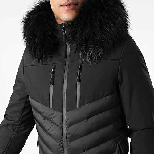 Doudoune Capuche Tech Fitted Avec Fourrure Noir 0029 Noir