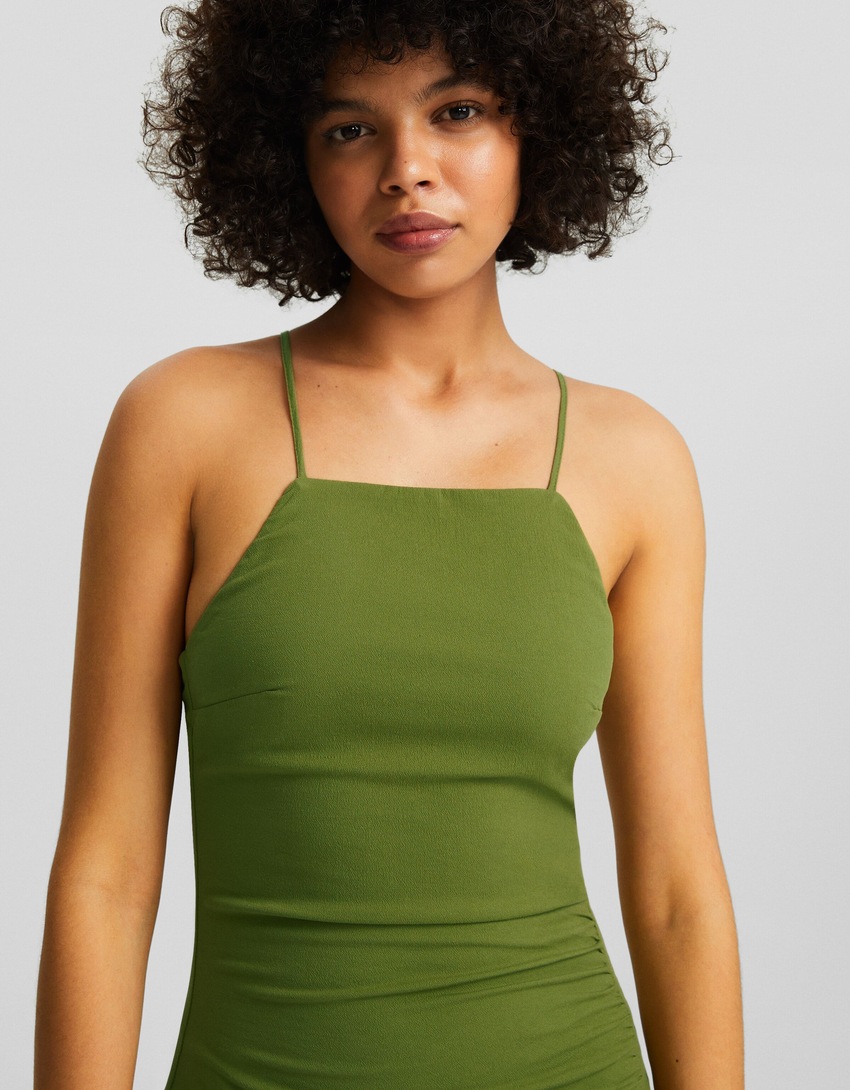 Vestido curto frente única em mistura de algodão