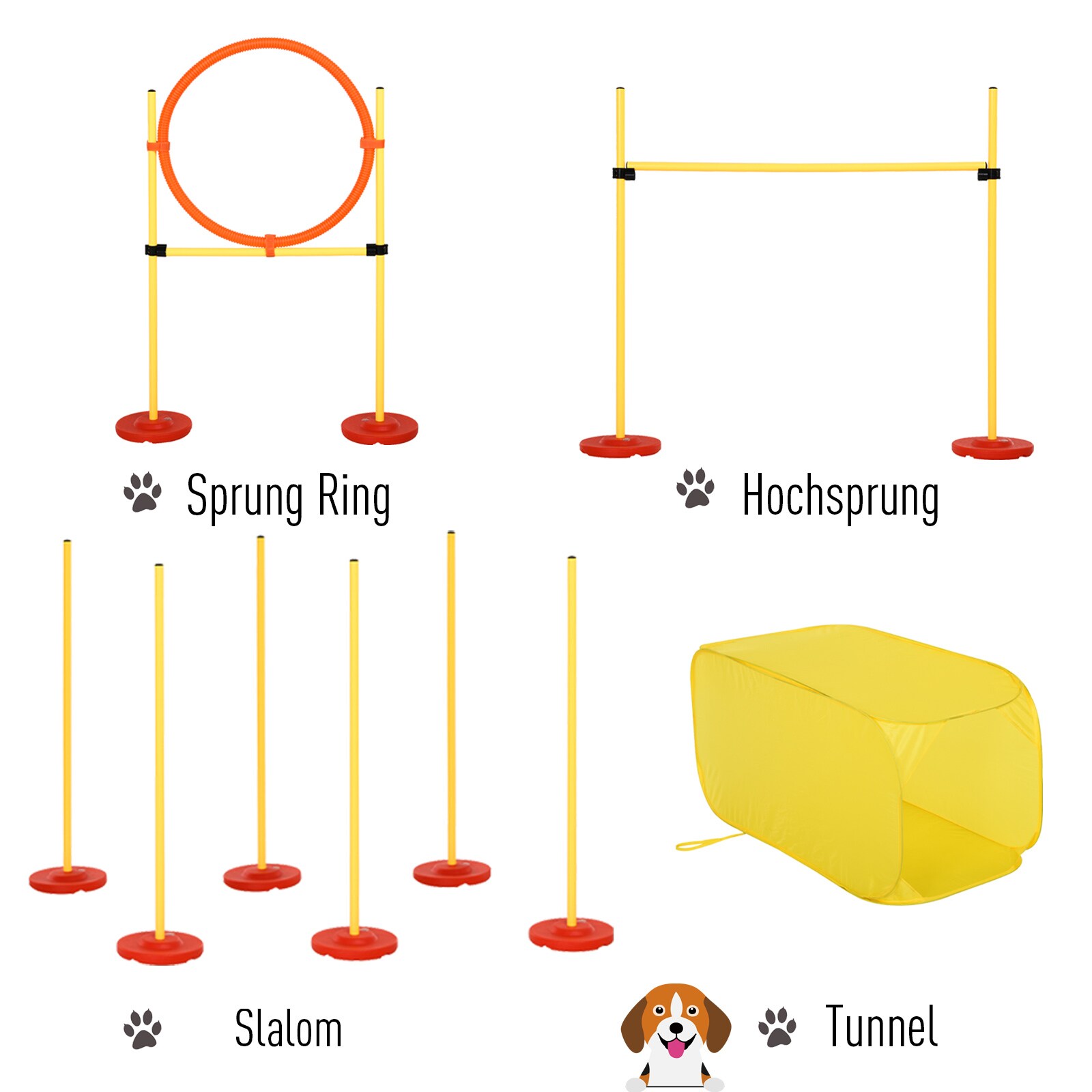 PawHut Agility Set für 4 verschiedene Trainingsvarianten gelb