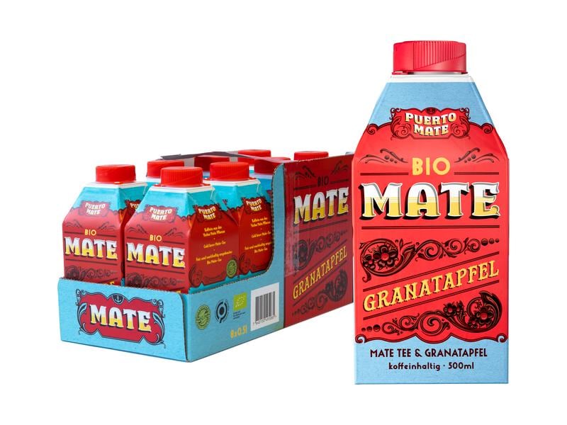 Puerto Mate Bio – Mate & Granatapfel 8 x 0.5 l Koffeinhaltiges Erfrischungsgetränk aus Mate-Tee