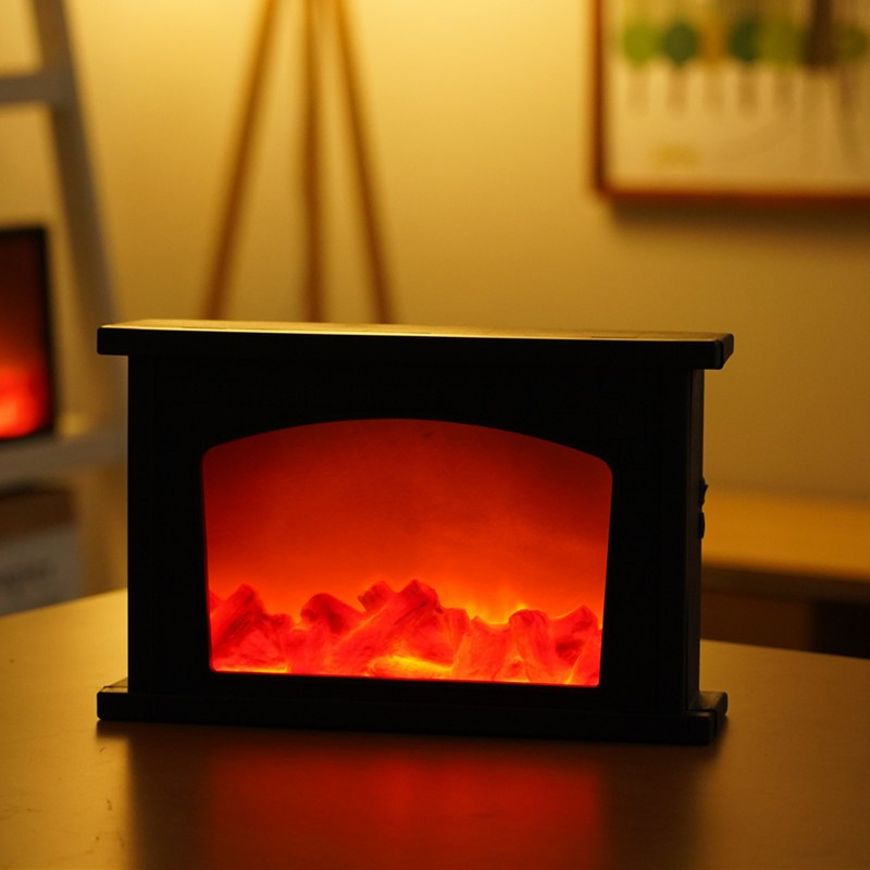 (33x21cm) LED Tisch Kamin USB Home Deko Lampe Künstliche Cheminée Feuerstelle (Batteriebetrieben) - Schwarz