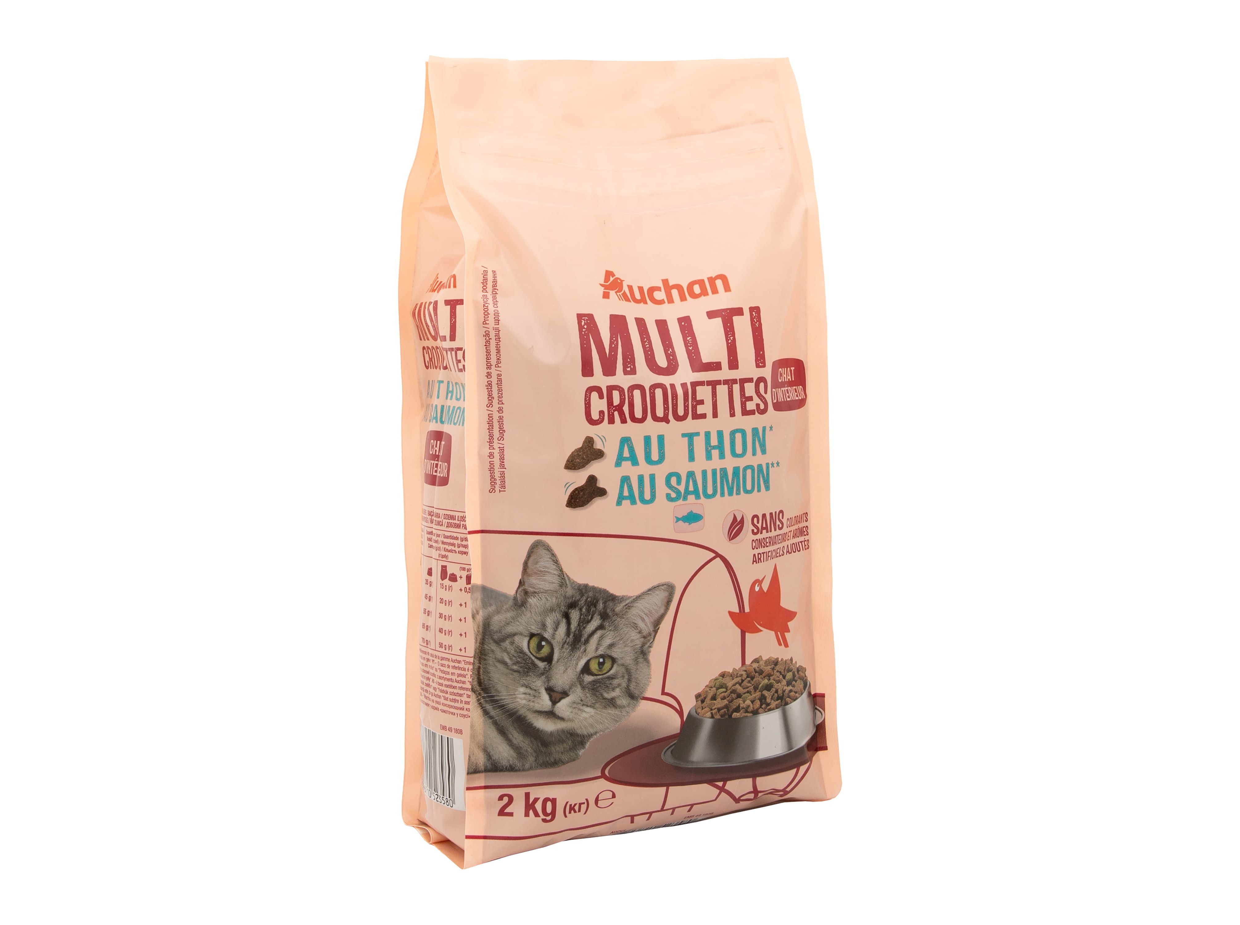 RAÇÃO PARA GATO DE INTERIOR AUCHAN COM ATUM E COM SALMÃO 2KG