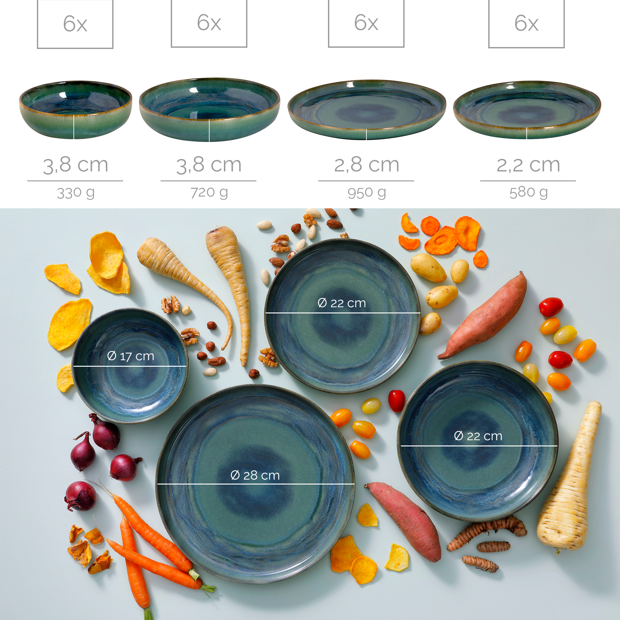 Palmer Serviesset Miami Stoneware 6-persoons 24-delig Groen
