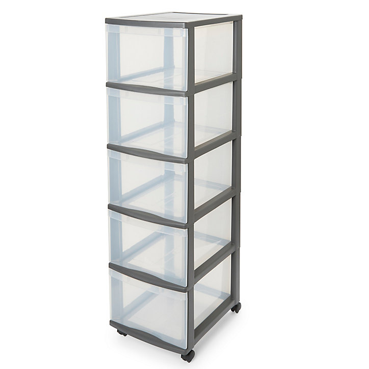 Tour en plastique 5 tiroirs Kontor gris H. 105,5 cm x L. 30 cm x P. 38 cm