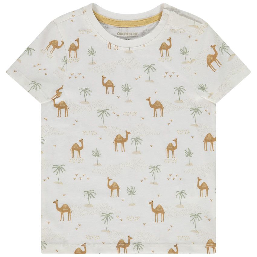 T-shirt manches courtes imprimées dromadaire et palmiers pour bébé garçon - Ecru
