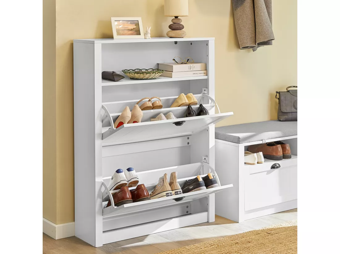 Meuble de Rangement à Chaussures Armoire à Chaussures Commode à Chaussures 2 abattants, FSR87-W