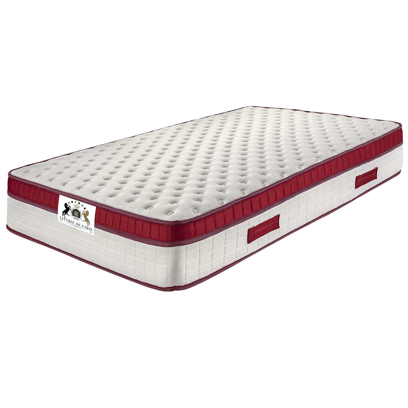 Literie de Paris Ensemble sommier + matelas New Fairmount 343 ressorts blanc/rouge - 80x200 cm