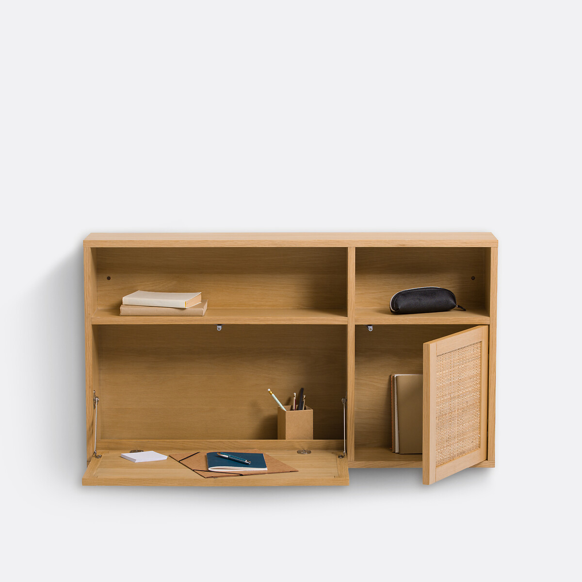 LA REDOUTE INTERIEURS<br>Mesa de parede em folheado de carvalho e rattan, Palano