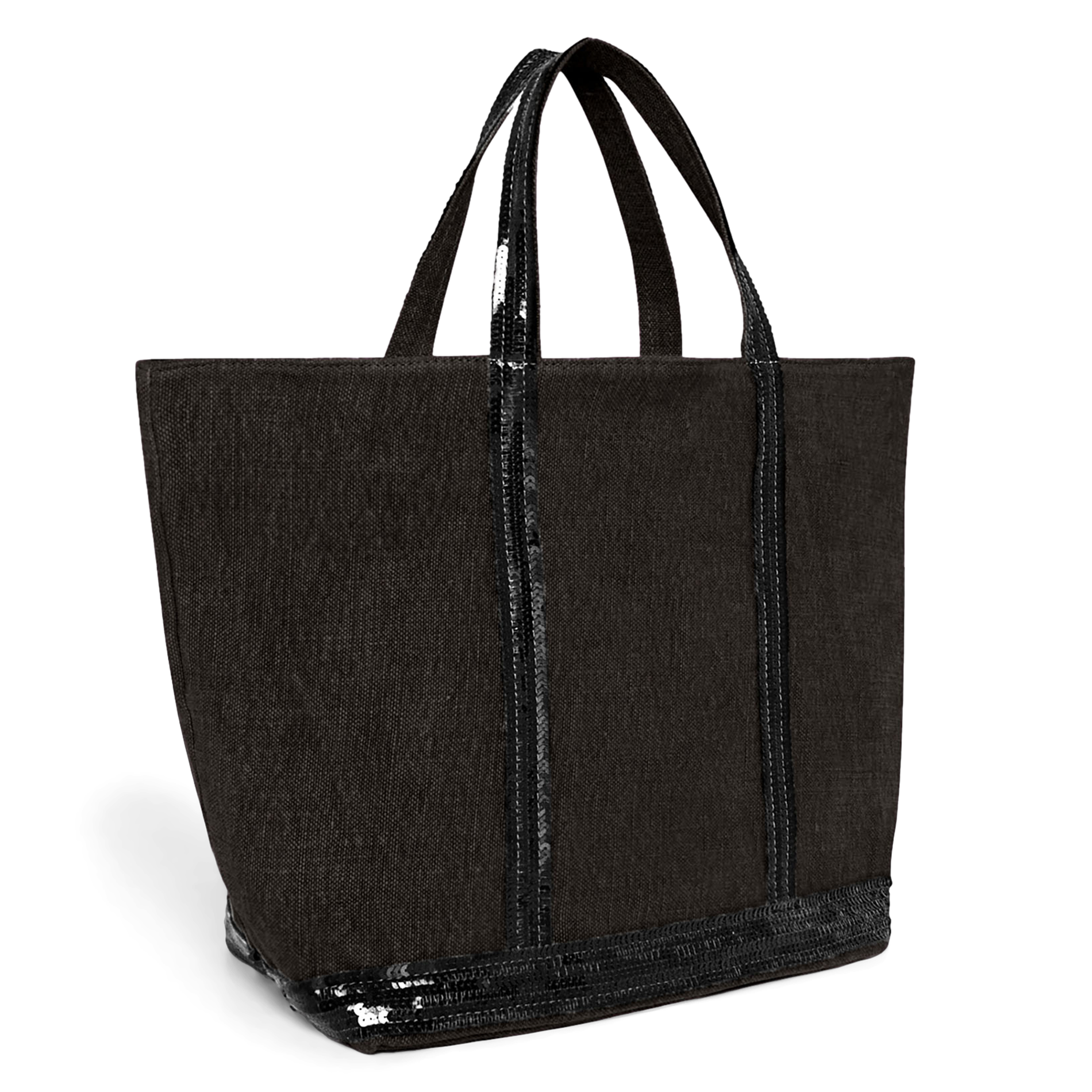 Cabas M brodé avec sequins en lin | Marron