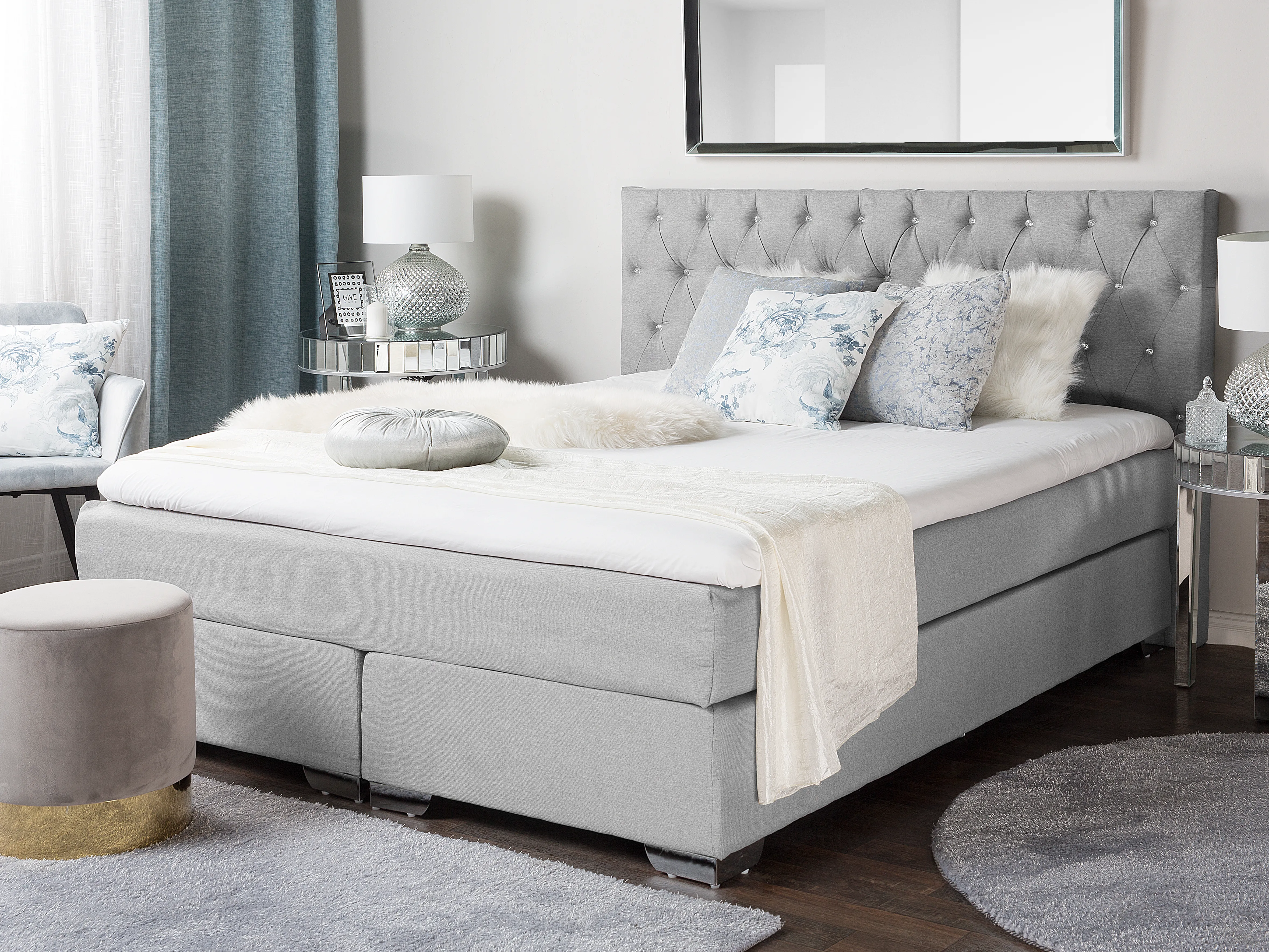 Boxspring Stof DUCHESS 180 x 200 cm Lichtgrijs