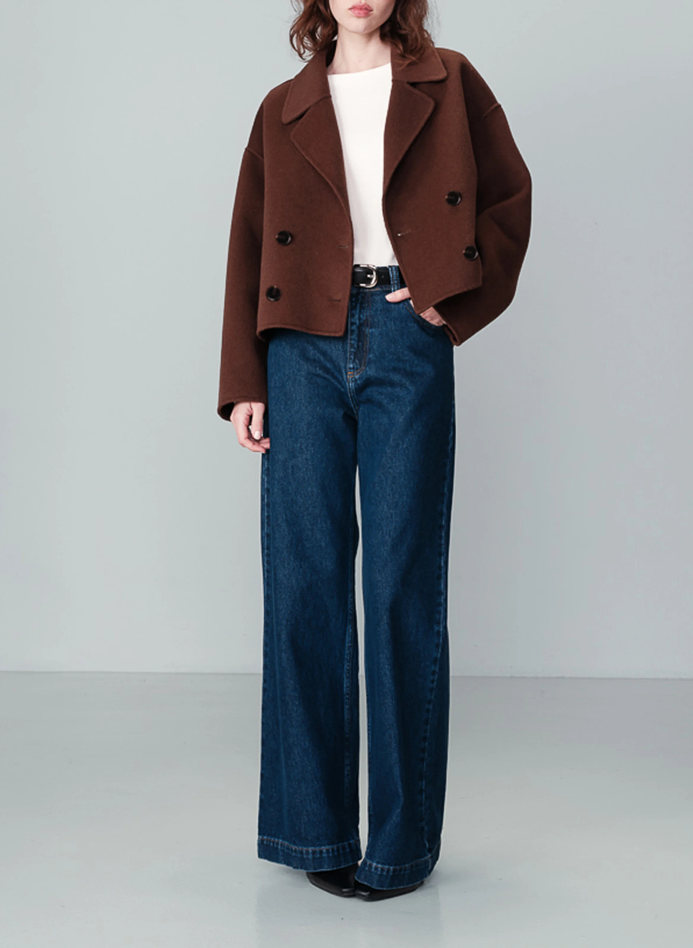 NOLA - Veste droite col tailleur en laine mélangée | Marron