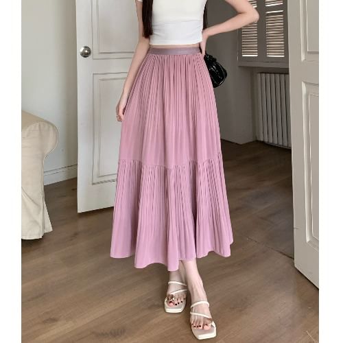 Yohana - Hoge taille effen kreuk midi A-lijn rok