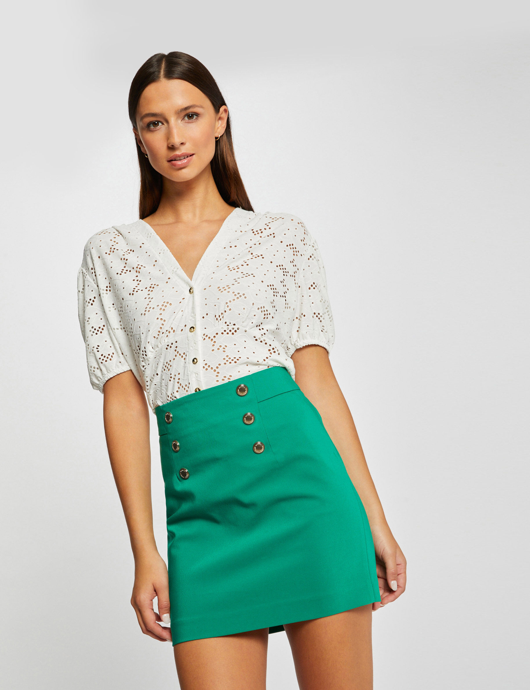T-shirt manches courtes à broderie ecru femme - ecru