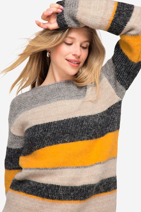 Pullover, Ringelstrick, Wollanteil, Rundhals, Langarm