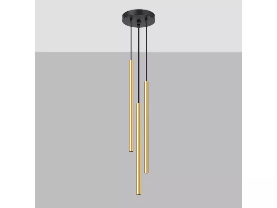 Lampes suspendues Pastelo moderne en acier - 3 sources lumineuses - L.20 x H.90 cm - éclat doré