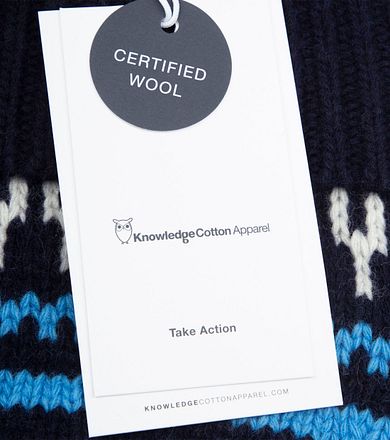 KnowledgeCotton Apparel Muts Wol Print Navy 4210013-8021 Blue stripe kopen