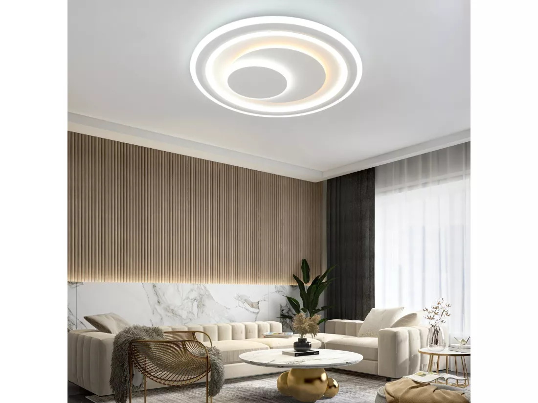 NETTLIFE Plafonnier LED salon dimmable avec télécommande RGB lampe de terrasse blanche ronde 50 cm RGB couleur changeante