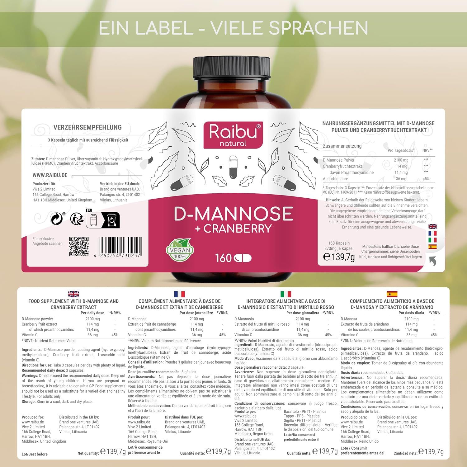 RAIBU D-Mannose mit Cranberry