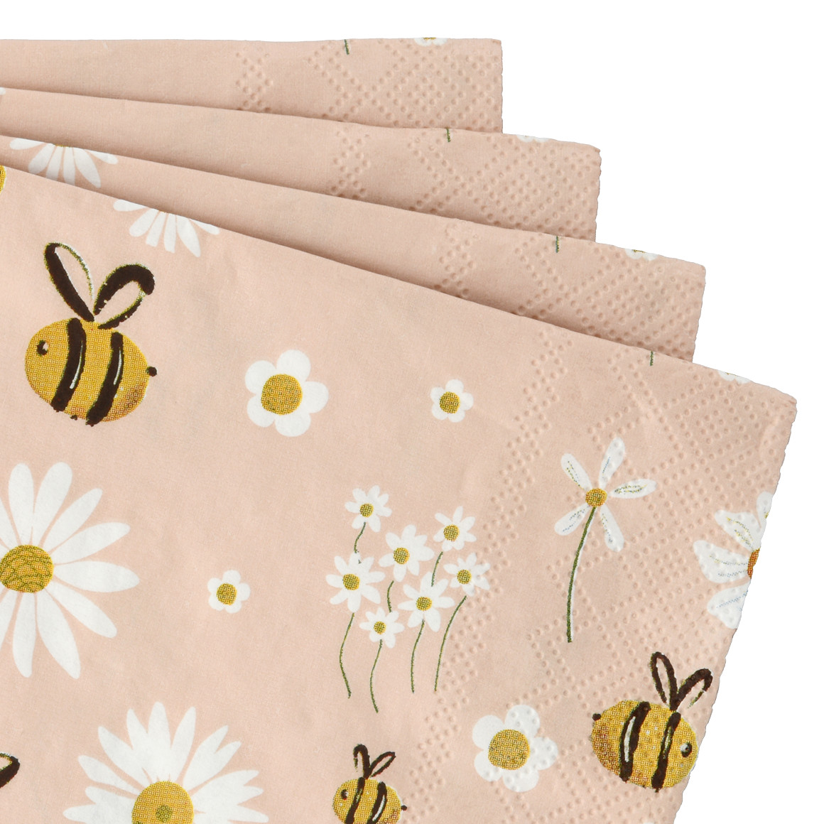 20 Servietten mit Bienen-Dessin beige / weiss / gelb