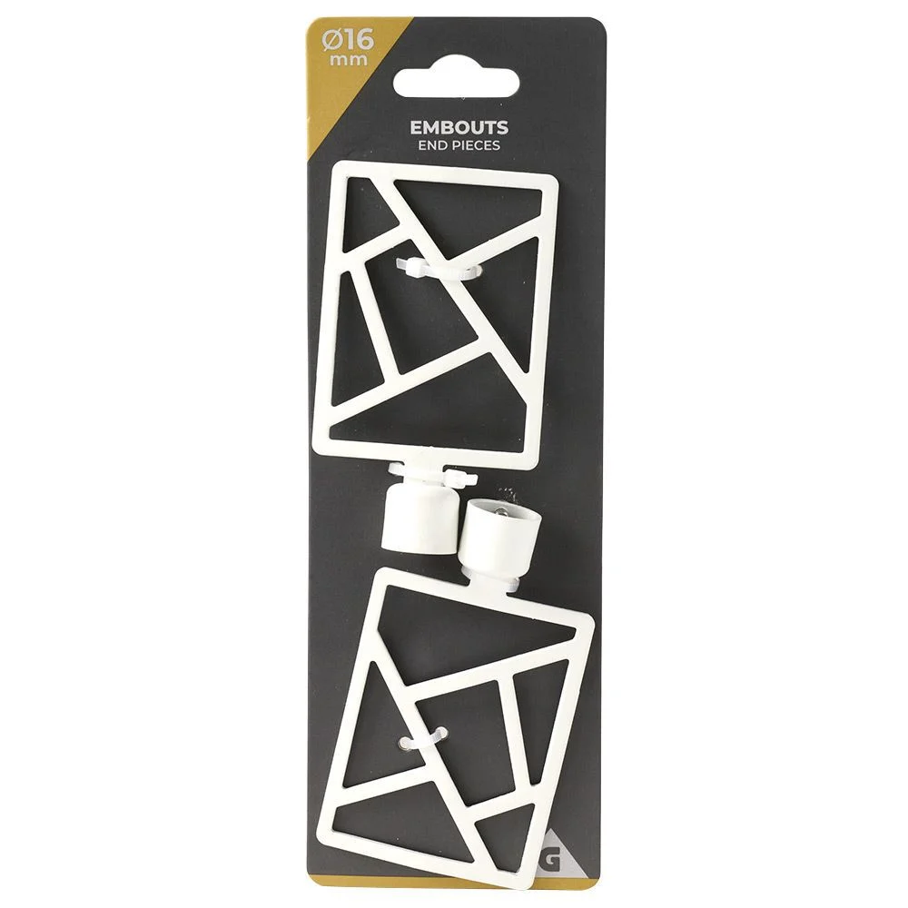 Embout tringle à rideau Ø16 mm métal forme géométrique blanc x2