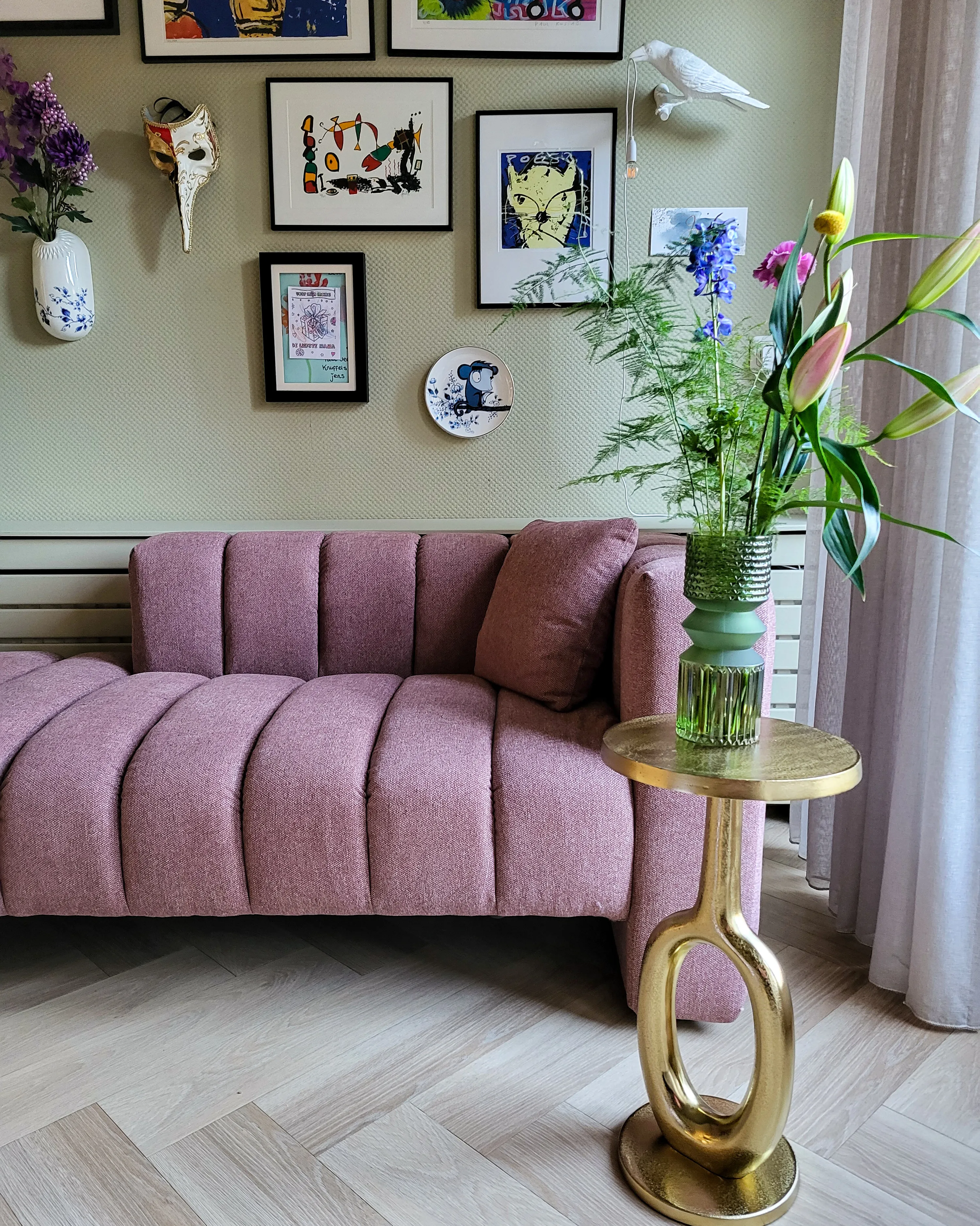 Rechtszijdige chaise longue LANNILS Stof Roze