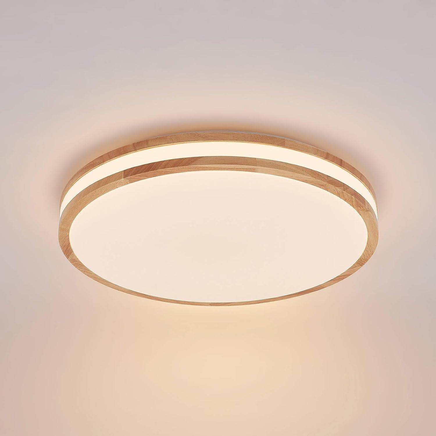 Lindby LED Deckenlampe Holz Ø49,5 cm, mit Fernbedienung dimmbar wechselbare Lichtfarbe 30W Wohnzimmerlampe Deckenleuchte Esszimmer