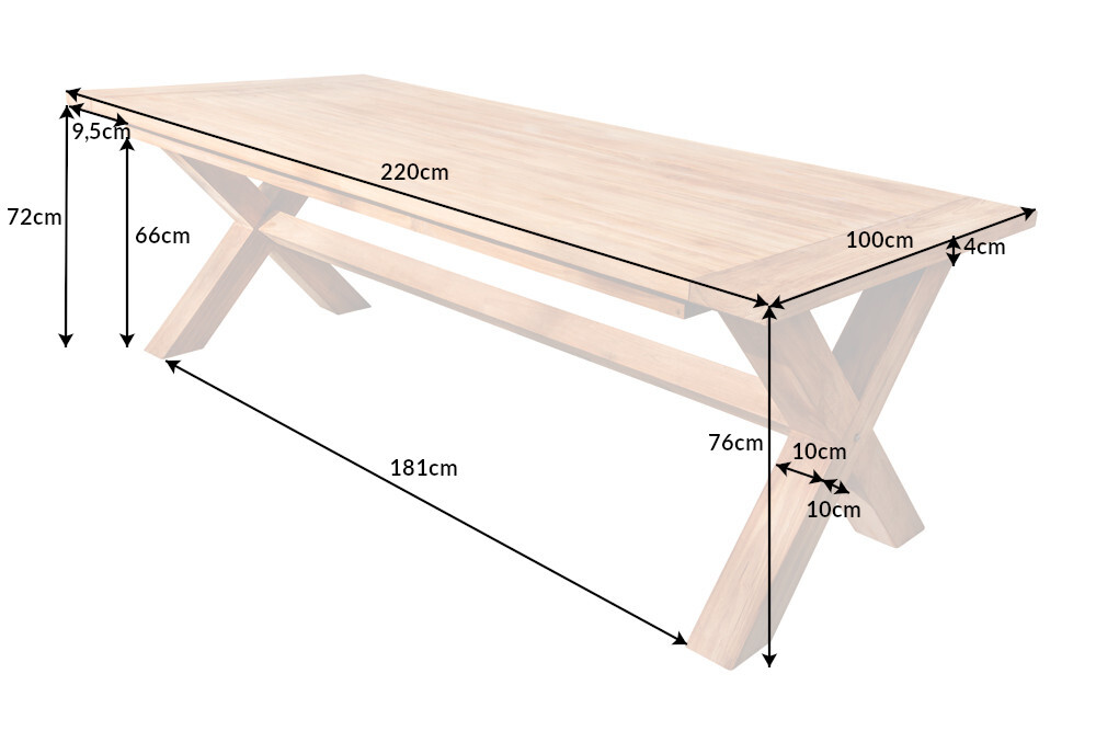 Wetterfester Gartentisch EMPIRE TEAK 220cm Teak Massivholz Outdoor Esstisch