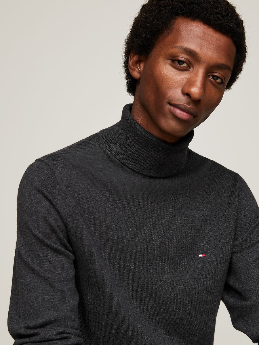 TOMMY HILFIGER<br>Suéter de gola alta em algodão pima e cashmere