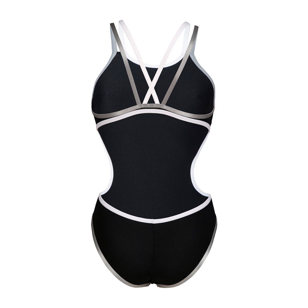 Arena ONE DOUBLE CROSS BACK - Maillot de bain 1 pièce Femme black/white/silver