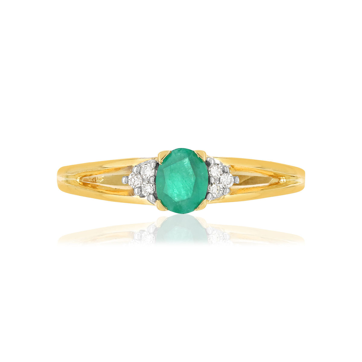 Bague or 750 jaune émeraude ovale et diamants