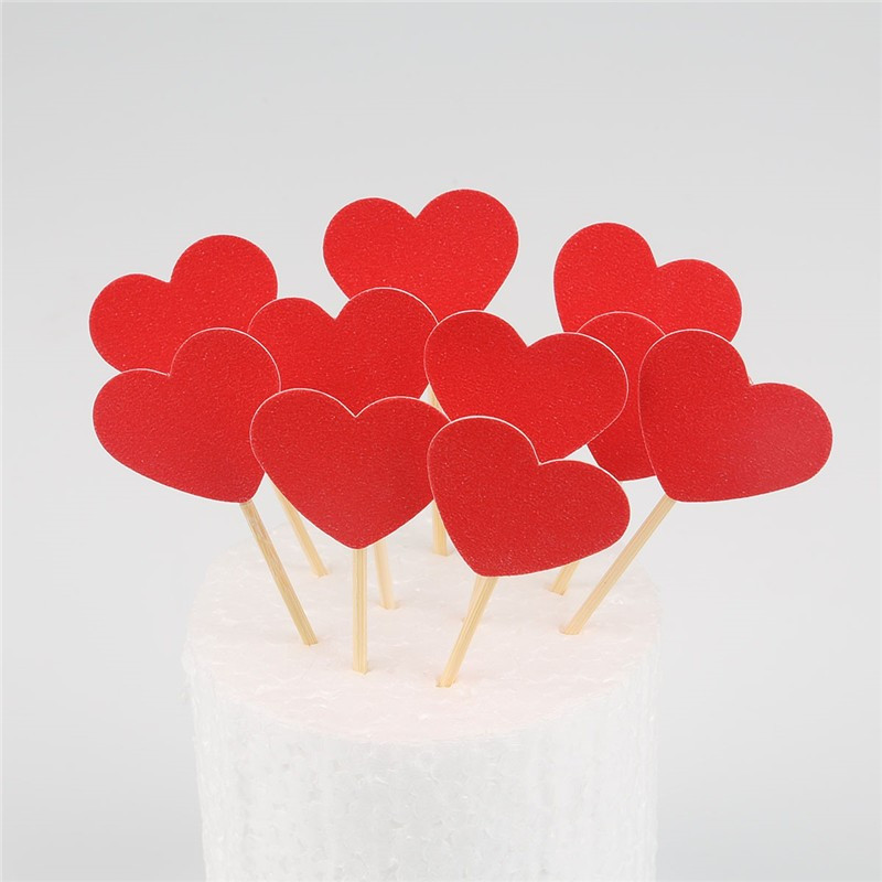 (10-tlg. Set) Kuchenstecker Mini Herzen Tortenstecker Topper Dekoration für Torten / Kuchen - Rot