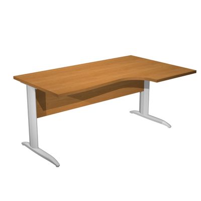 Bureau compact Trend - retour à droite avec pieds métal en L (sans pied de renfort) - L160 - plateau imitation noyer clair - pied métal alu