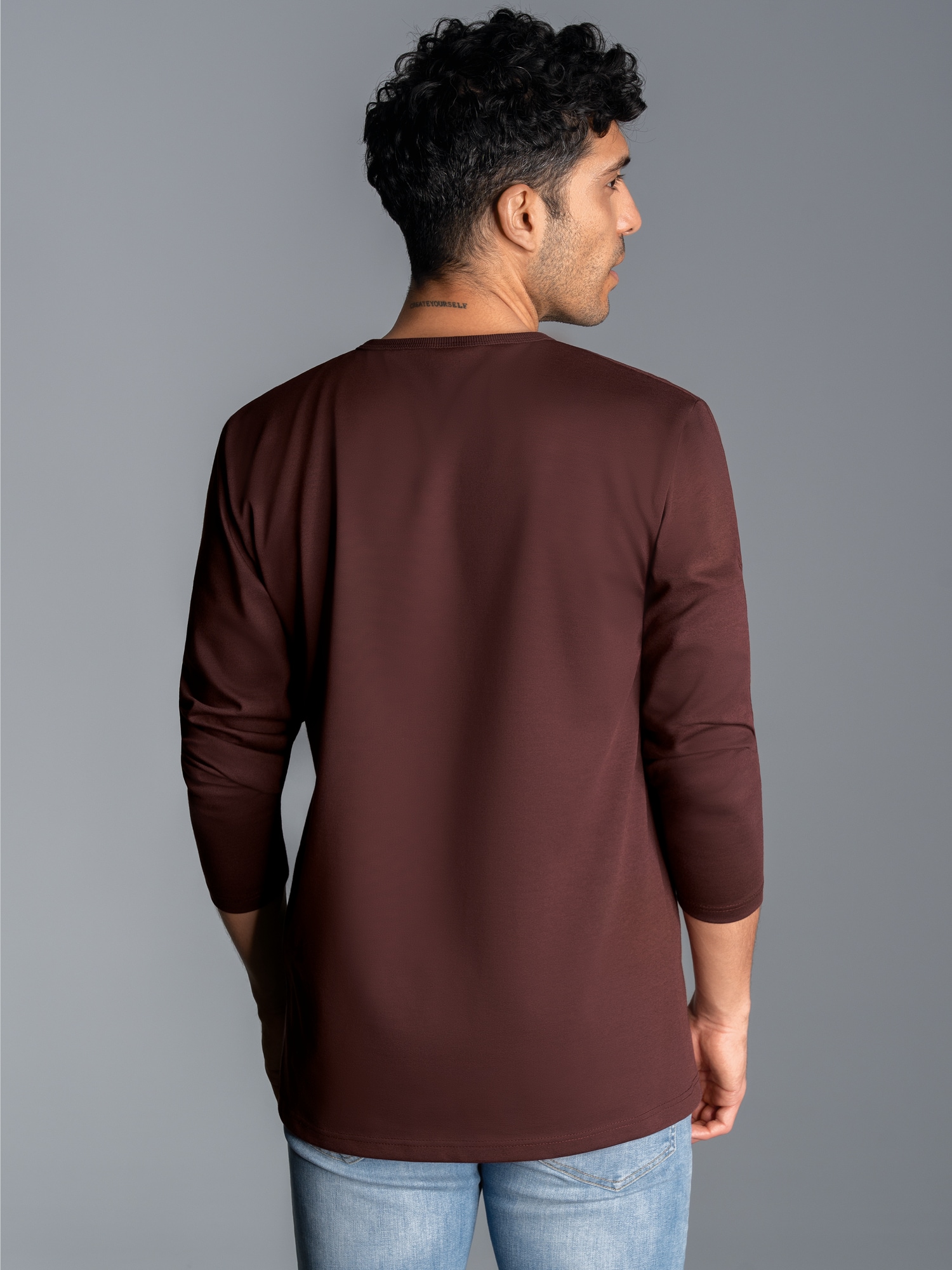Langarmshirt mit Knopfleiste Kastanie