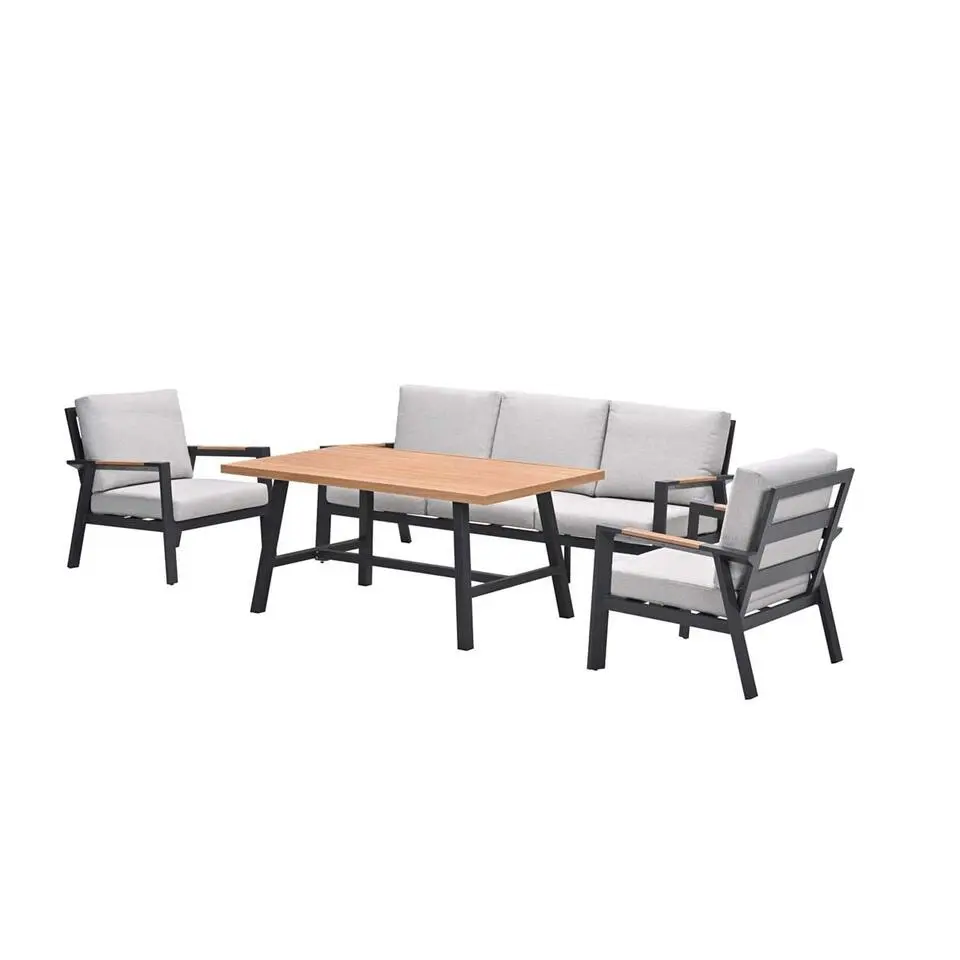 Elati lounge-dining sofa set-4-dlg.-c. black - sand - light teaklook