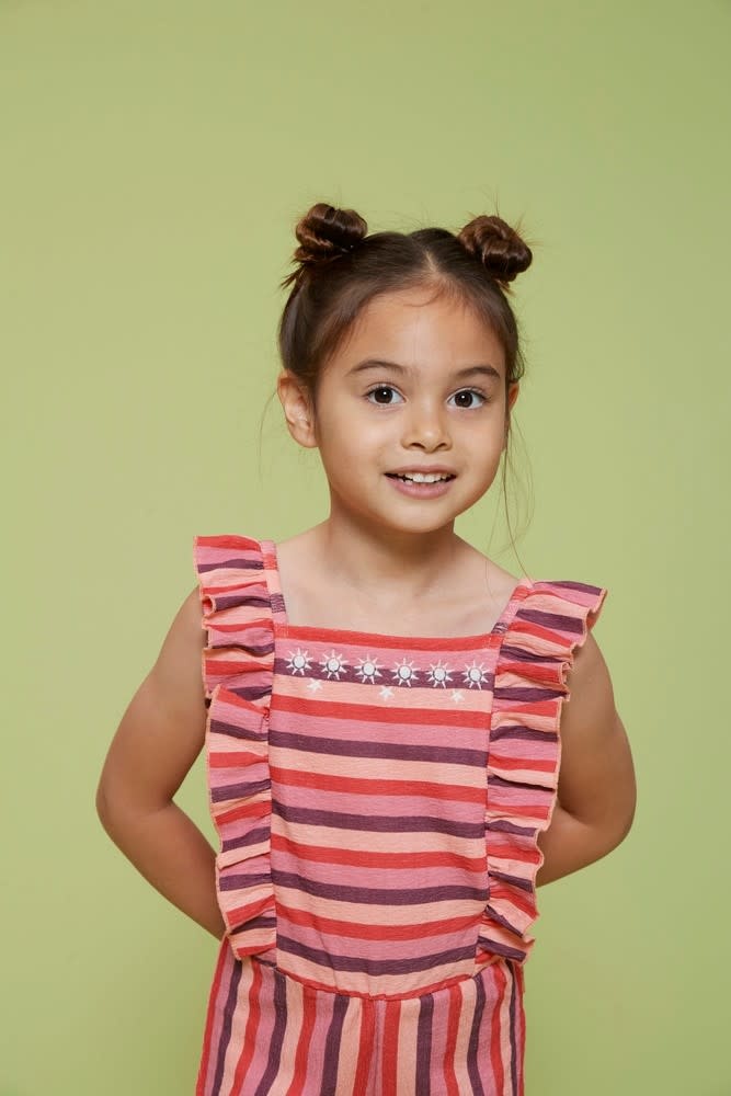Jubel Jubel jumpsuit streep seersucker - Salsa Sunset zalm