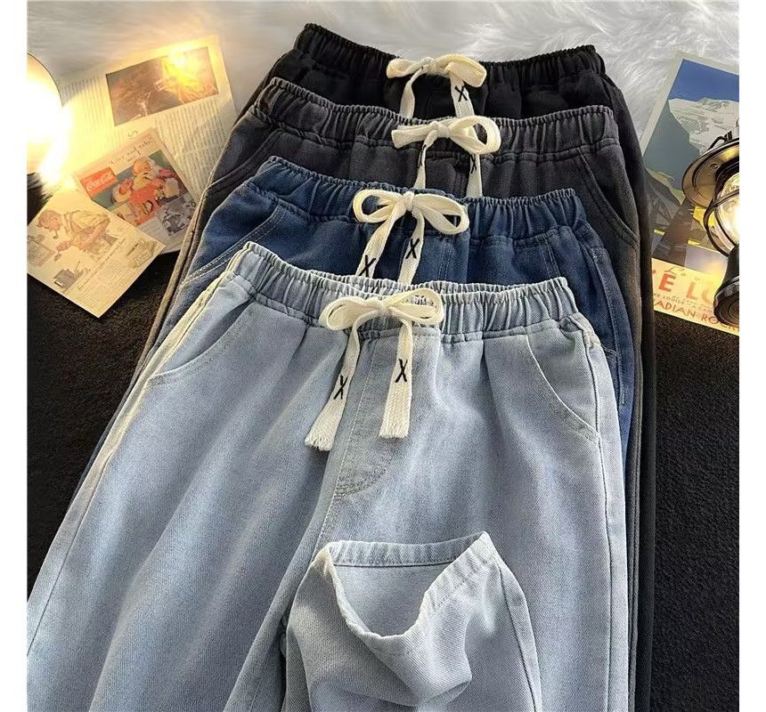 Acrius - Gewassen wijde jeans met trekkoordtaille