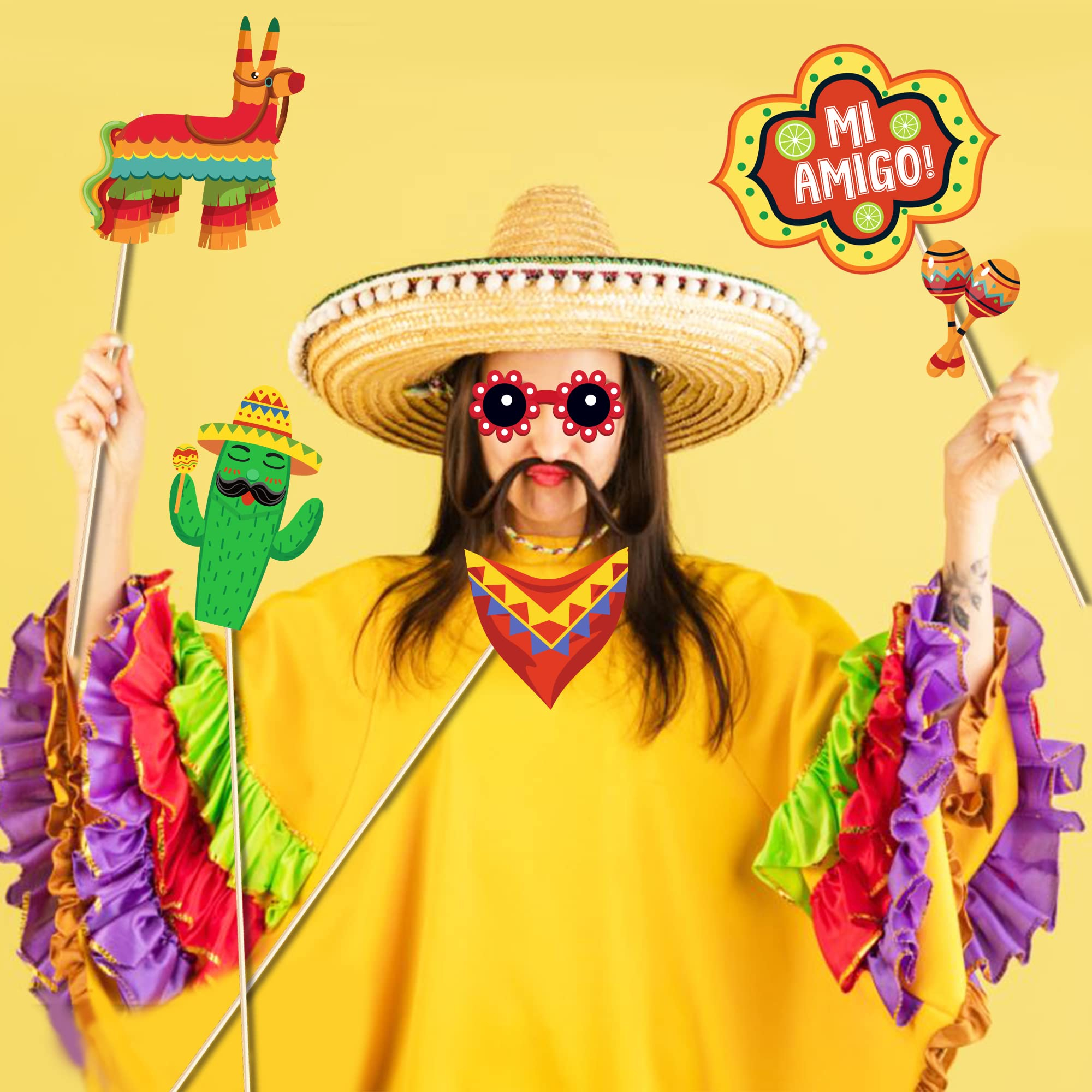 (25er Set) Photo Booth Fotorequisiten Party Foto Accessoires Dekorationen für lustige Bilder - Mexico / Cinco de Mayo