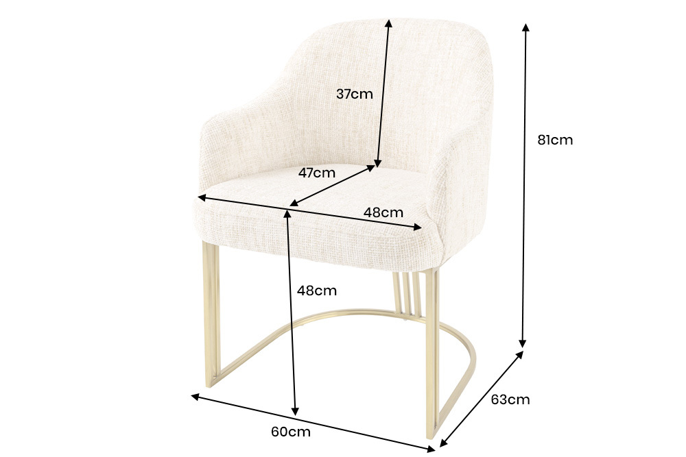 Armlehnen Stuhl EXTRAVAGANCIA beige Chenillestoff brushed champagner gold Metall
