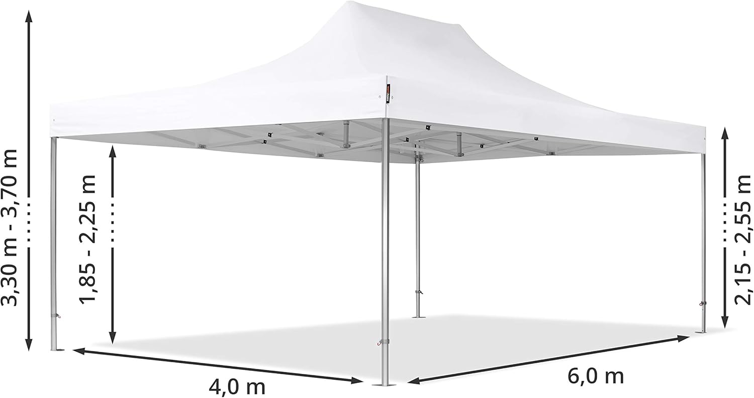 TOOLPORT ALU Pavillon Faltpavillon 4x6m mit Panoramafenstern robust und wasserdicht Professional 50mm Partyzelt schwarz schwer entflammbar