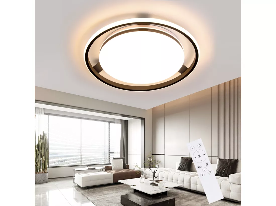 NETTLIFE Plafonnier LED Noir Moderne Télécommande Design Rond Lampe de Salon avec Lampe à Intensité Variable pour Chambre Cuisine Bureau Couloir