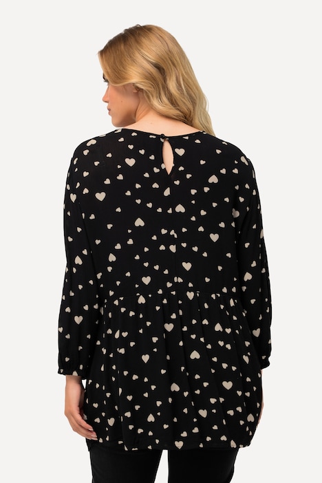 Smokbluse, Herzmuster, A-Linie, Rundhals, 3/4-Arm