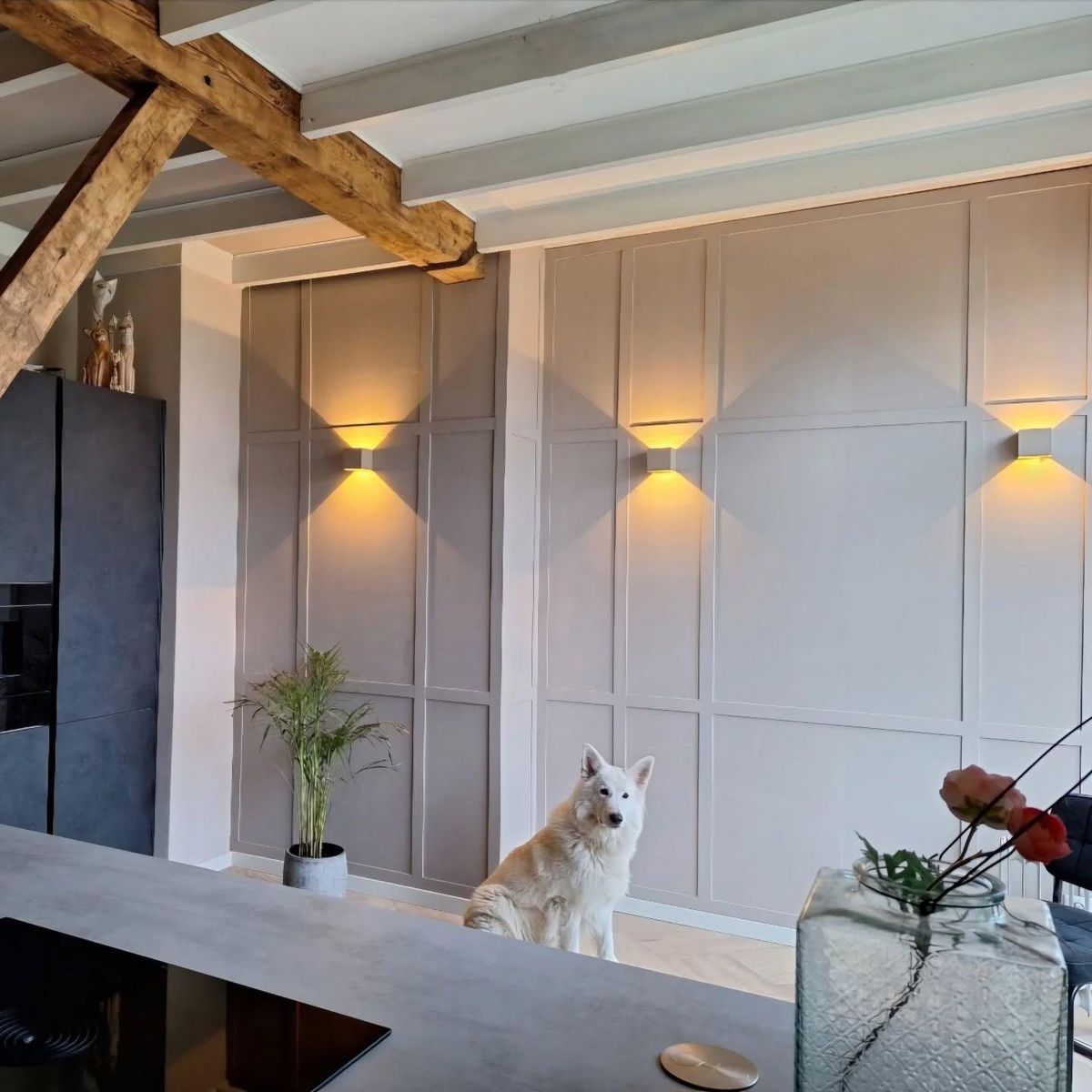 Landelijke vierkante wandlamp beton - Alban
