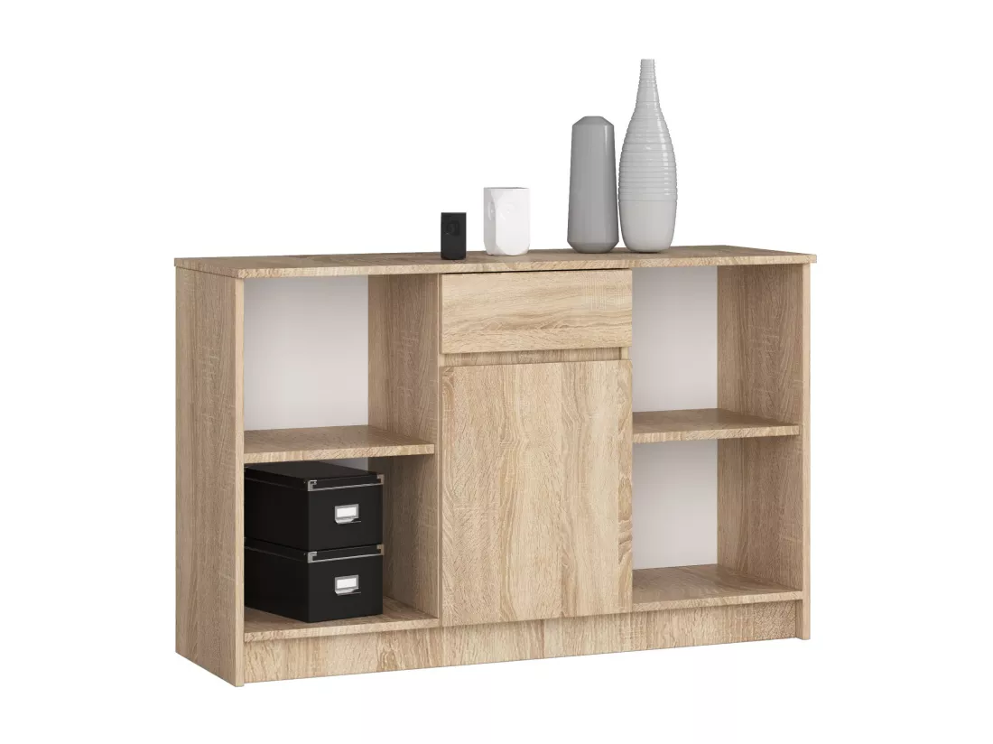 Ensemble d'angle AKORD bureau B17 avec commode Chêne Sonoma 120 cm 1 porte 1 tiroir façade Chêne Sonoma 6 étagères 120x126x79 cm