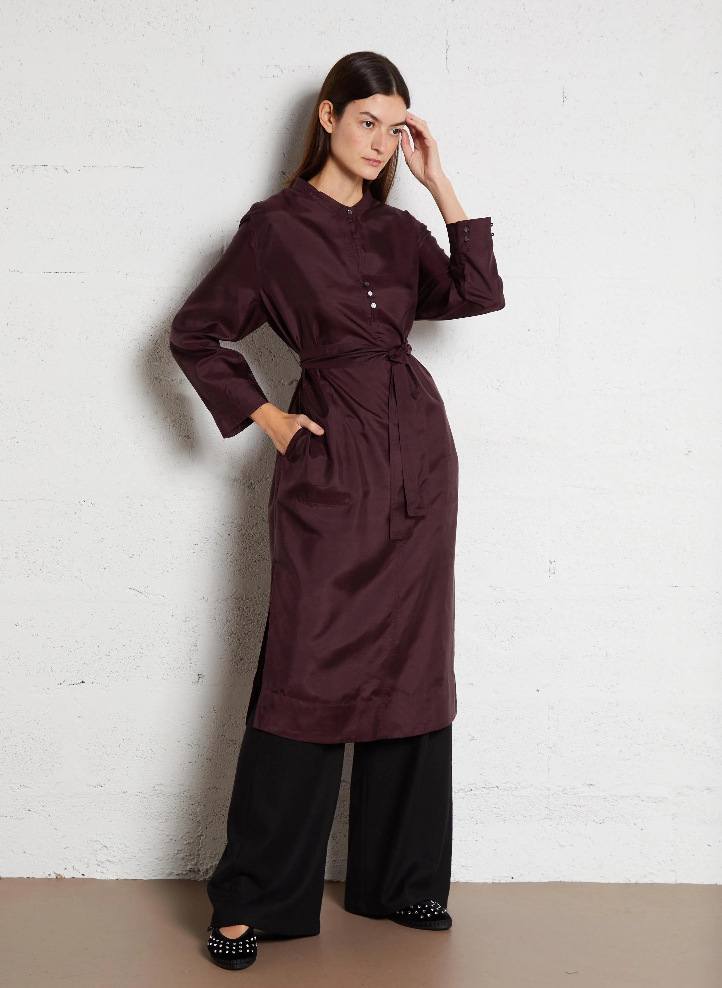 CABOURG - Robe longue droite en soie | Violet