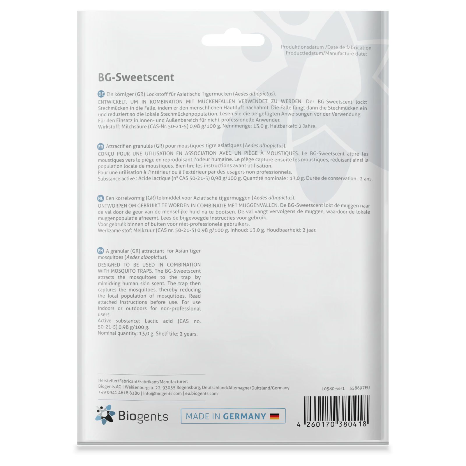 Biogents BG-Sweetscent Lockstoff (6 Monate) Nachfüllpackung für elektrische Mückenfalle